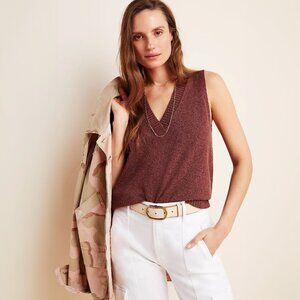 by Anthropologie Camilla V-Neck Sweater Tank in Brown - sz Large